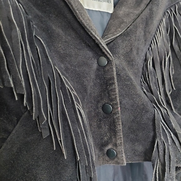 Vintage 80's Wilson's Leather Women's Black Fringe Suede Jacket Size S - Picture 2 of 15